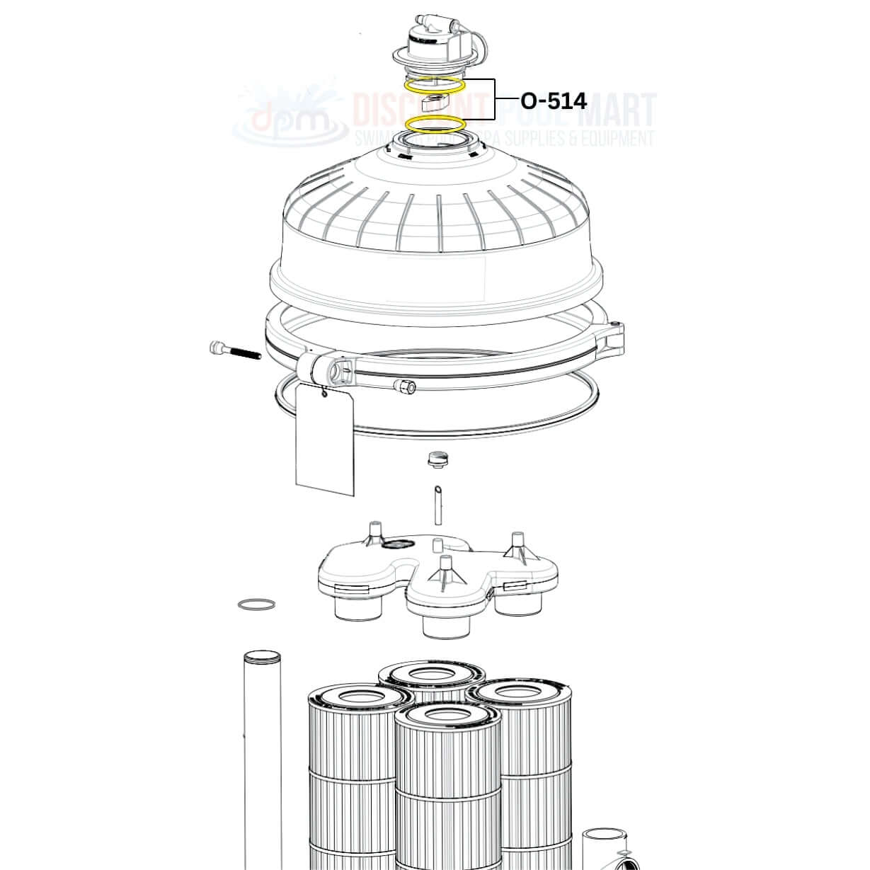 Illustration showing Aladdin O-Ring Kit O-514 for Hayward Filter; compatible with Discount Pool Mart DPM.