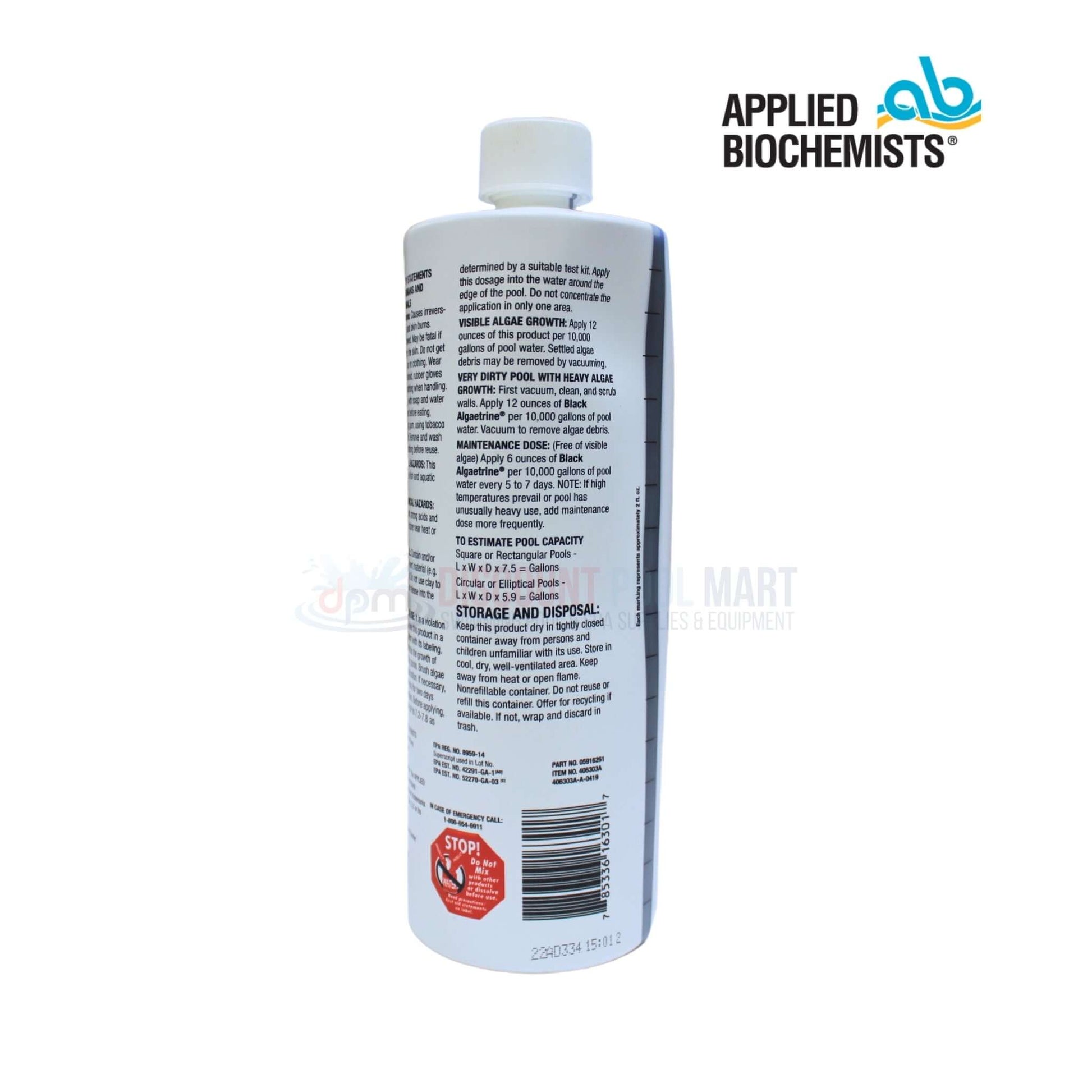 Applied Biochemists Black Algaetrine Pool Algaecide 32 oz for black algae removal at Discount Pool Mart DPM.