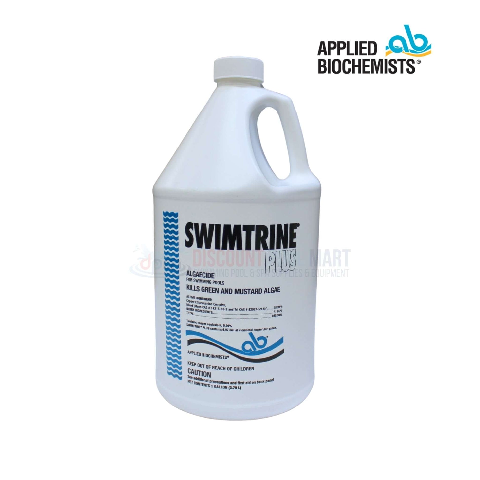 Applied Biochemists Swimtrine Plus pool algaecide, 1 gallon, kills green and mustard algae, Discount Pool Mart.
