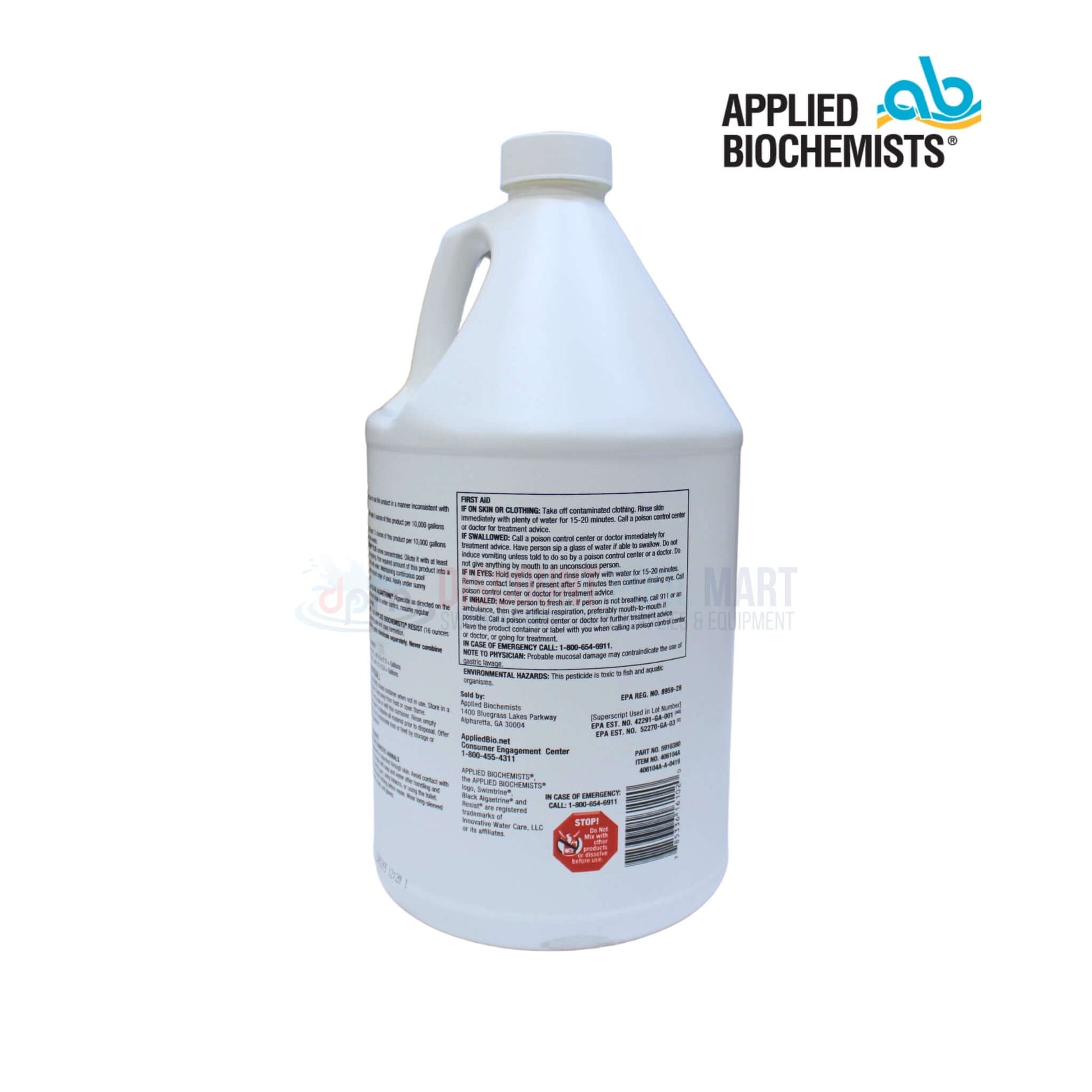 Applied Biochemists Swimtrine Plus 1 Gal Algaecide bottle at Discount Pool Mart DPM for algae removal in pools.