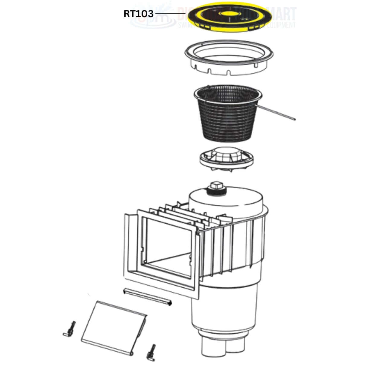 AquaStar RT103 round skimmer lid assembly diagram - Light Gray, compatible with Discount Pool Mart DPM skimmer systems.