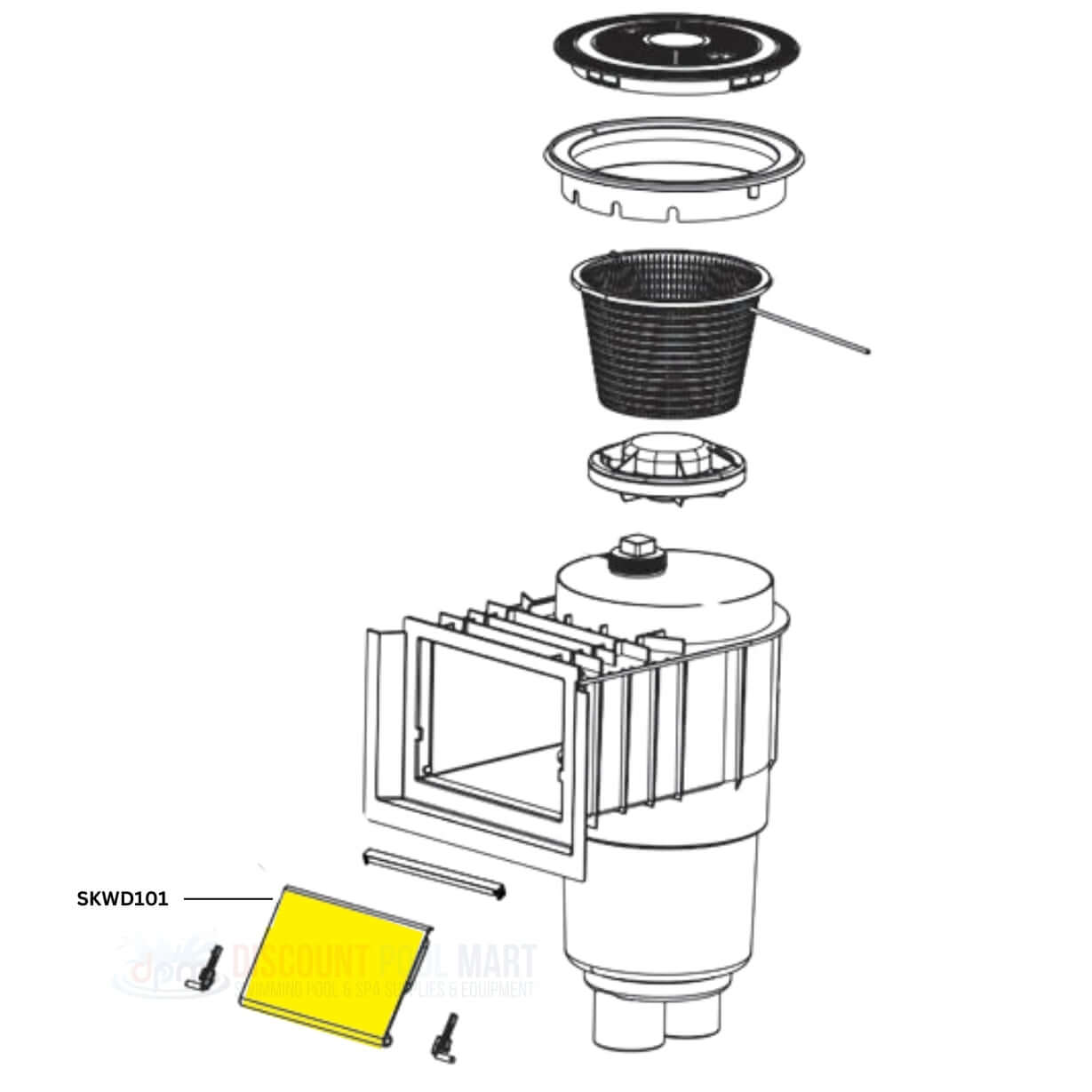 AquaStar SKWD101 Weir Plate with Clips for FlowStar skimmers, available at Discount Pool Mart DPM. Replacement part diagram.