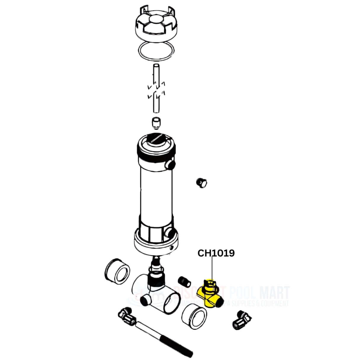 AquaStar Control Valve assembly parts for ChemStar CH100 CH1019 at Discount Pool Mart DPM, 0.5 inch components.
