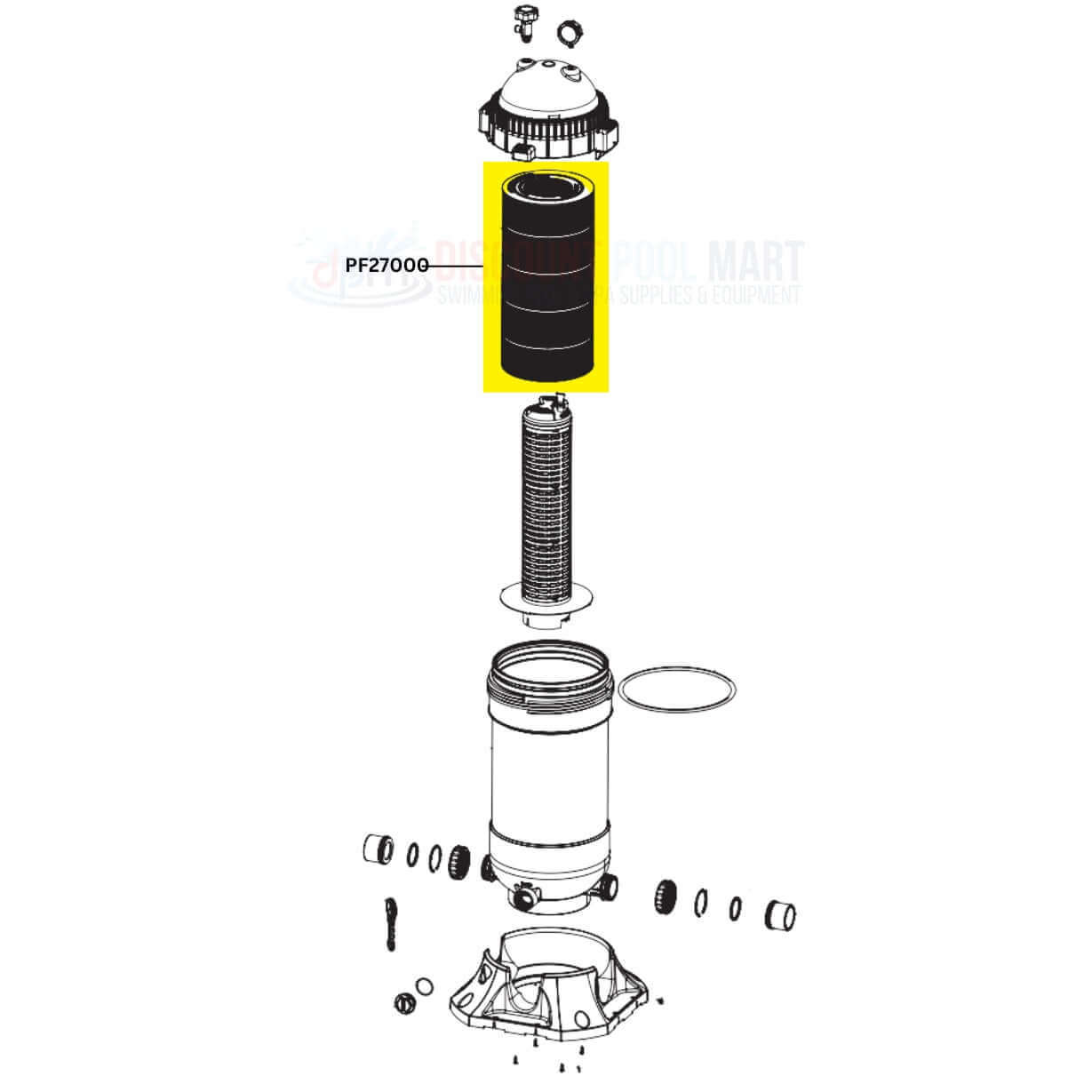 AquaStar PF27000 Pipeline Filter Cartridge Replacement by Discount Pool Mart DPM, exploded view illustration.