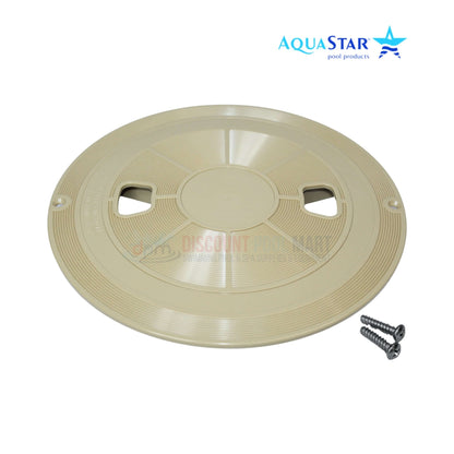 AquaStar Round Skimmer Lid RT108 in Tan color with screw, compatible with Discount Pool Mart DPM for effective pool maintenance.