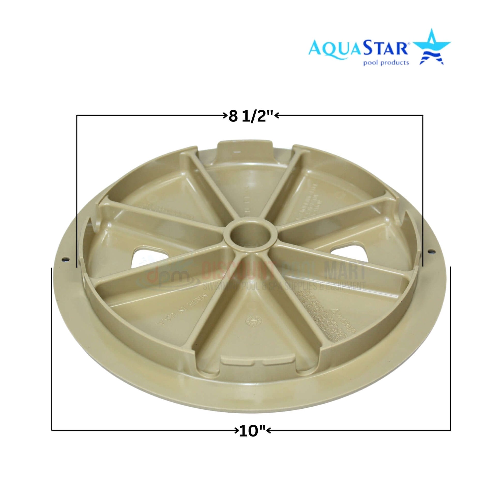 AquaStar RT108 Tan Round Skimmer Lid, 9.9" diameter, compatible with AquaStar and standard skimmer collars. Discount Pool Mart DPM.