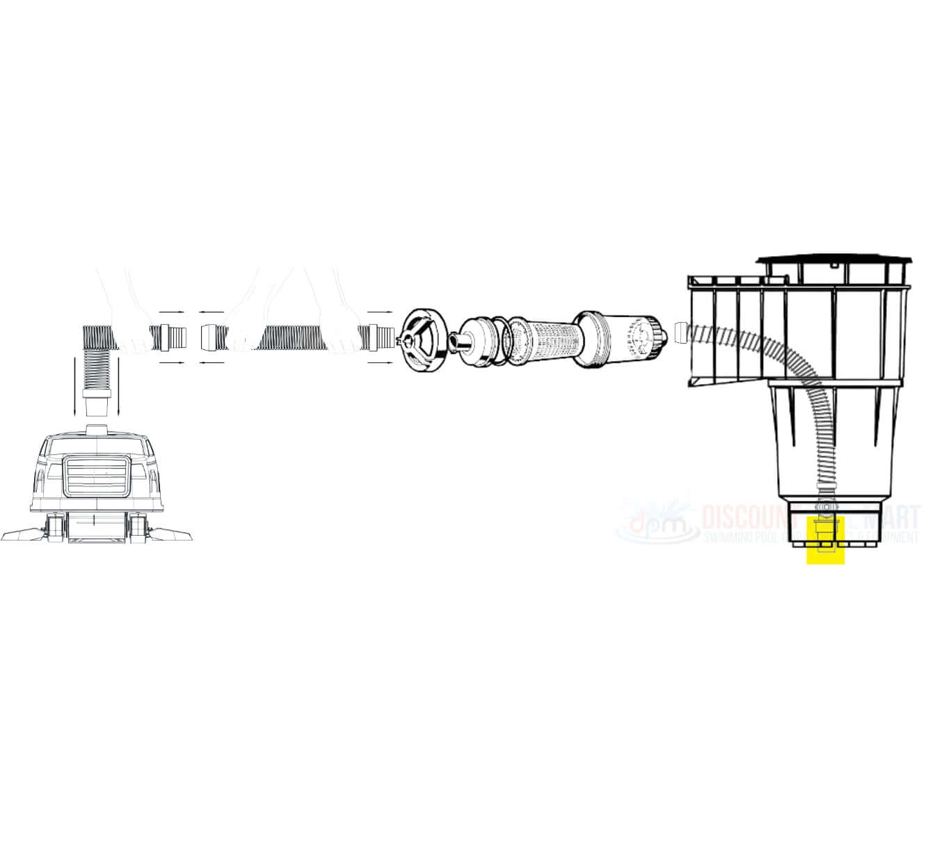 Aquastar Sectional Hose Skimmer Cone Adapter HWN152 diagram for pool maintenance by Discount Pool Mart DPM.