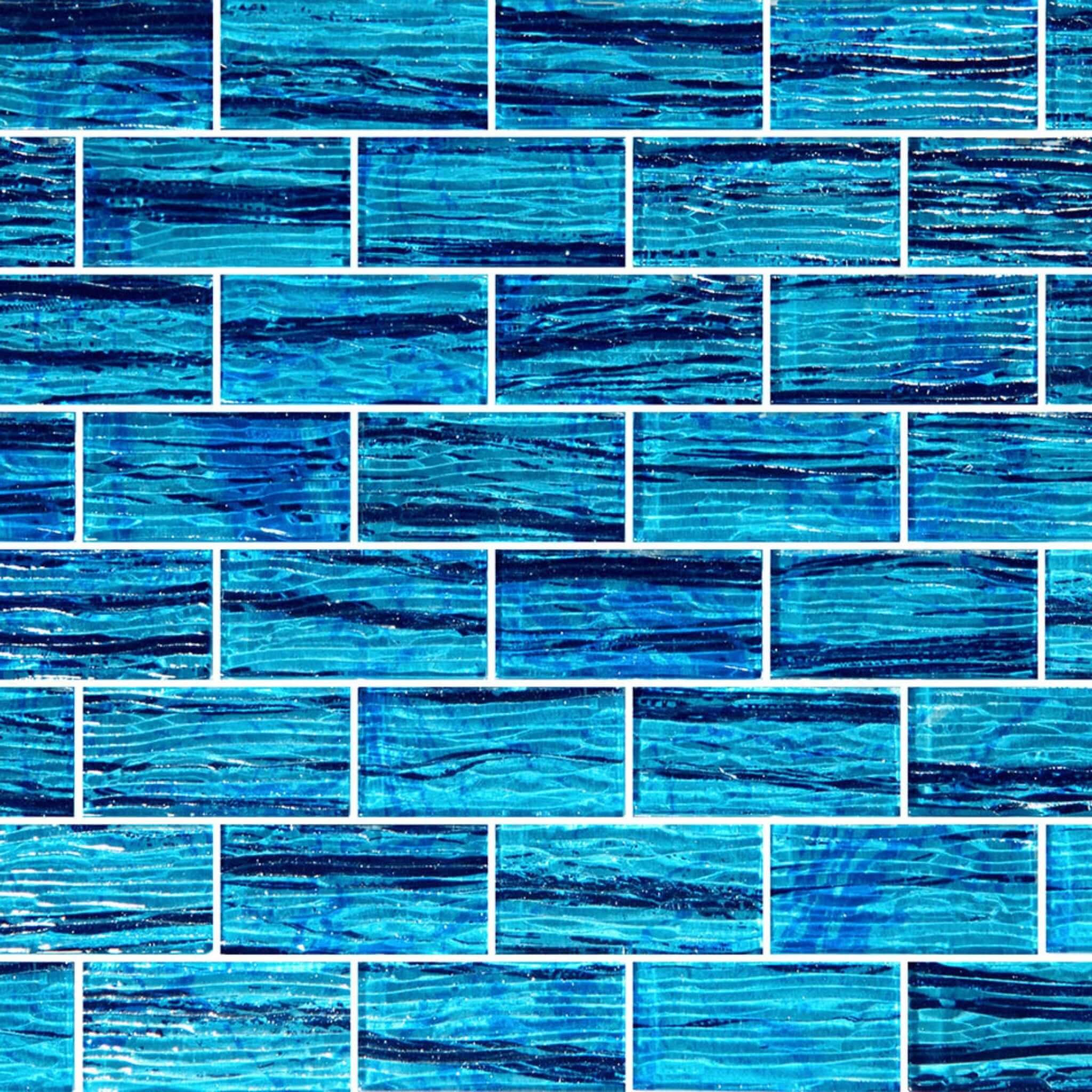Artistry in Mosaics Cayman Blue Glass Tiles, 1.5" x 3", Mirage Series, GM8153B4, Discount Pool Mart DPM.