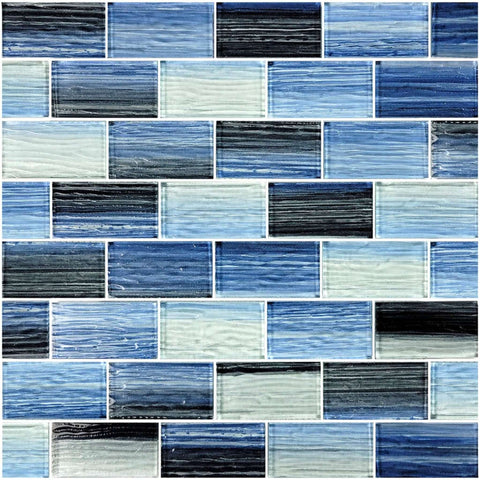 Artistry in Mosaics 1.5x3 glass tiles in blue black blend, 1 sq ft, GM8153K1, from Discount Pool Mart DPM.