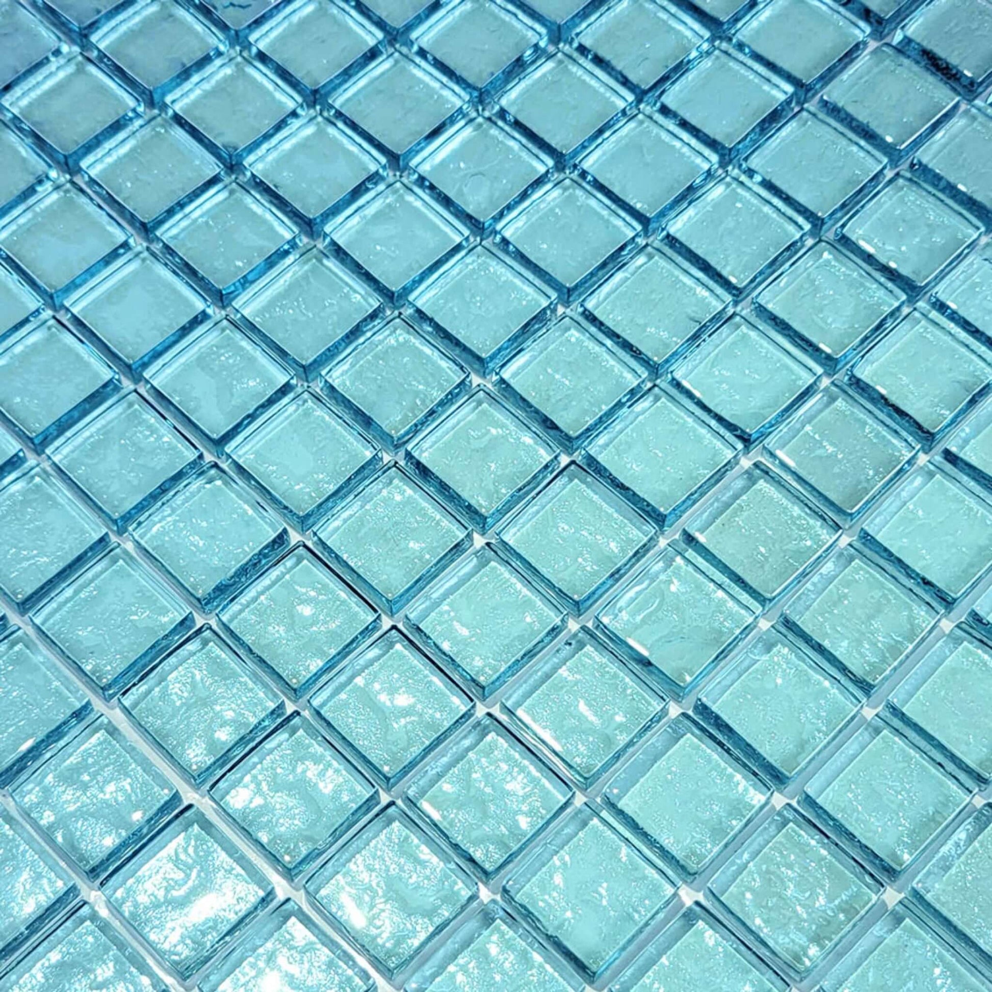Aquamarine 1x1 inch glass mosaic tiles from Galaxy Series by Discount Pool Mart DPM, SKU GG82323T9.