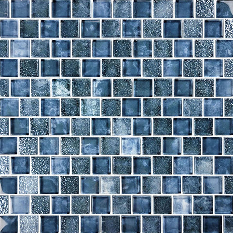 Artistry in Mosaics Gunmetal Blue Glass Tiles 1x1" SS82323B8 by Discount Pool Mart DPM - 1 sq ft, mesh-mounted.