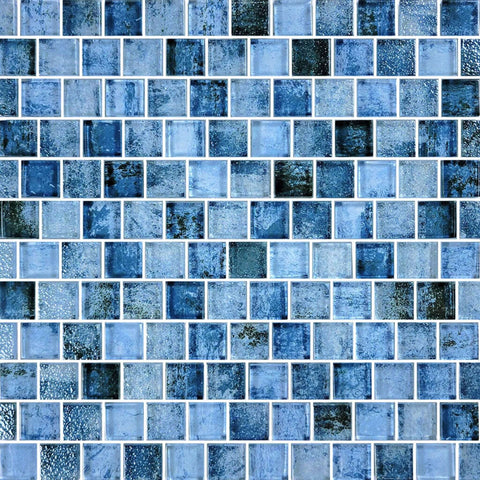 Artistry in Mosaics 1x1 Glass Tiles Shadow Blue, SS82323B7, by Discount Pool Mart DPM, 1sqft mesh-mounted sheet.