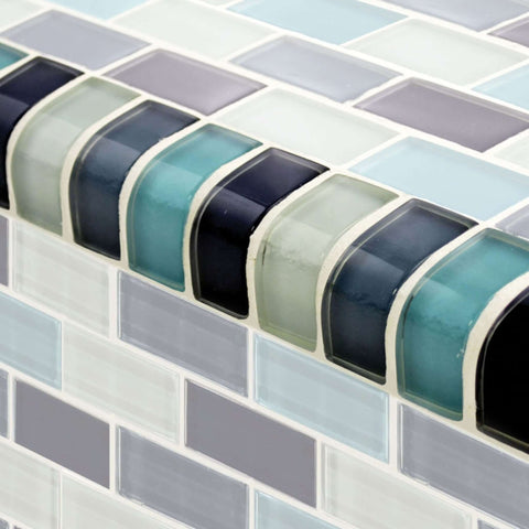Artistry in Mosaics 1" x 2" Glass Tiles Crystal Series Aqua Trim by Discount Pool Mart DPM, SKU TRIM-GC82348T2.
