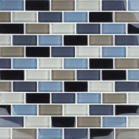 Artistry in Mosaics Glass Tiles 1x2 Black Charcoal Gray Taupe Blend GC82348K1 by Discount Pool Mart DPM