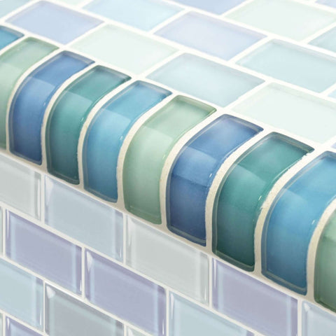 Artistry in Mosaics 1" x 2" Glass Tiles, Crystal Series Turquoise Blend, TRIM-GC82348T1, Discount Pool Mart DPM.