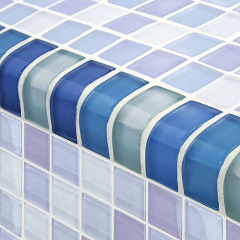 Artistry in Mosaics 1x2 inch Glass Tiles, Turquoise Cobalt Blue Blend Trim, SKU TRIM-GC82348B3, Discount Pool Mart DPM.