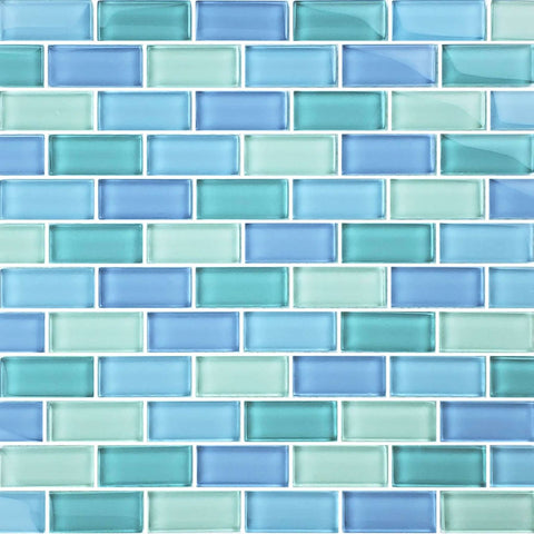 Artistry in Mosaics 1x2" Glass Tiles Crystal Series Turquoise Blue Blend from Discount Pool Mart DPM GC82348T1