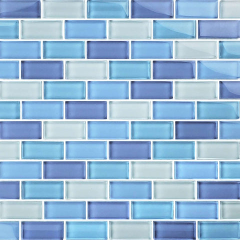 Artistry in Mosaics 1x2 Glass Tiles Crystal Series Turquoise Cobalt Blue Blend GC82348B3 | DPM