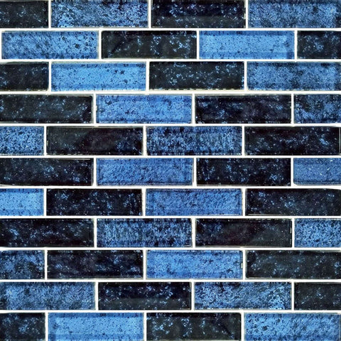 Artistry in Mosaics 1x3 Azure Black Glass Tiles, Nightfall Series, Discount Pool Mart DPM, SKU NF613B21.