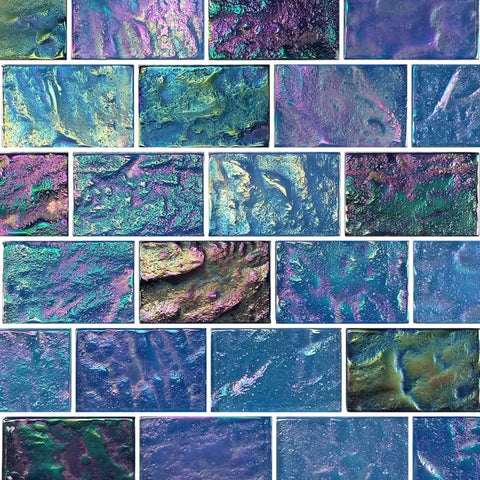 Artistry in Mosaics Ocean Series 2x3" Glass Tiles Dark Blue Blend, Iridescent Finish, SKU: GC64872B13, Discount Pool Mart DPM.