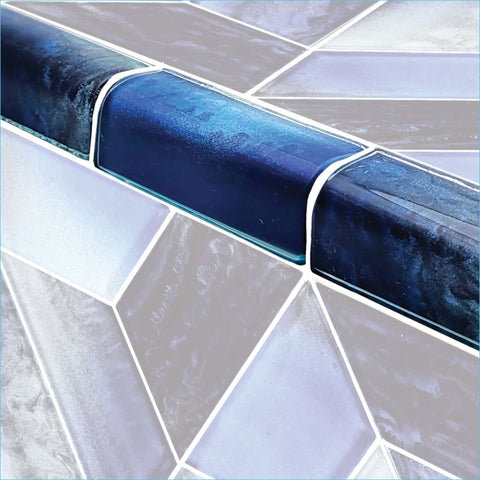 Artistry in Mosaics 2" x 4" Glass Tiles Trim Dusk detail, sophisticated blue-gray hues, SKU: TRIM-TZ824K1, Discount Pool Mart DPM