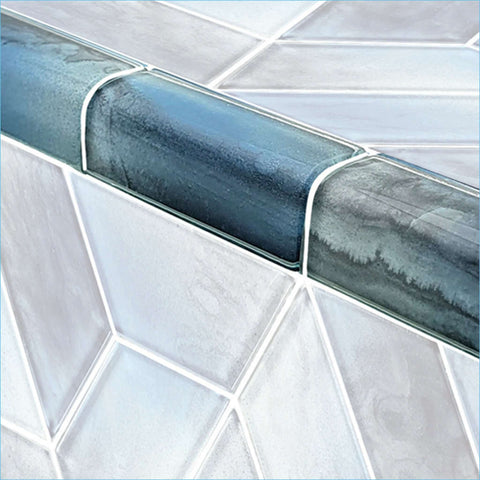 Artistry in Mosaics Morning Fog Trim, 2" x 4" glass tiles  TRIM-TZ824B1 by Discount Pool Mart DPM.