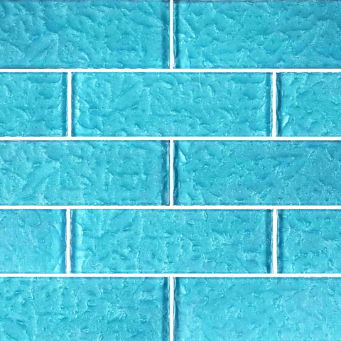 Artistry in Mosaics 2" x 6" glass tiles in turquoise from Moonscape Series, SKU MS826T3, by Discount Pool Mart DPM.