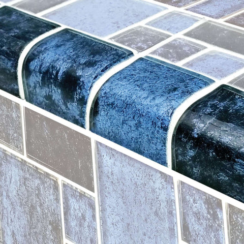 Artistry in Mosaics Nightfall Series Azure Black Glass Trim, 1" x 3" Bullnose Trim for pools, SKU TRIM-NF622B21, Discount Pool Mart DPM.