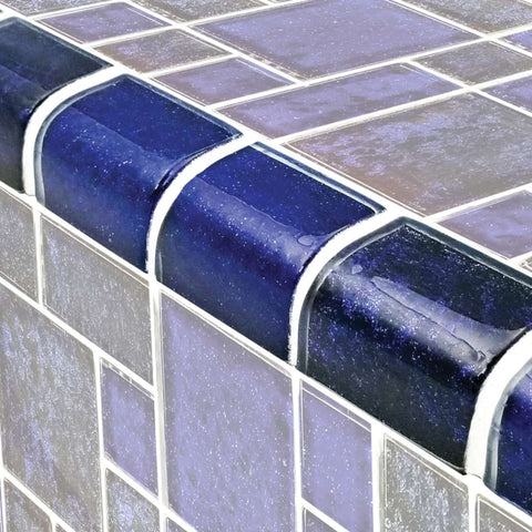 Cobalt Black Glass Bullnose Trim from Nightfall Series, ideal for pool edges; SKU: TRIM-NF622B22, available at Discount Pool Mart DPM.