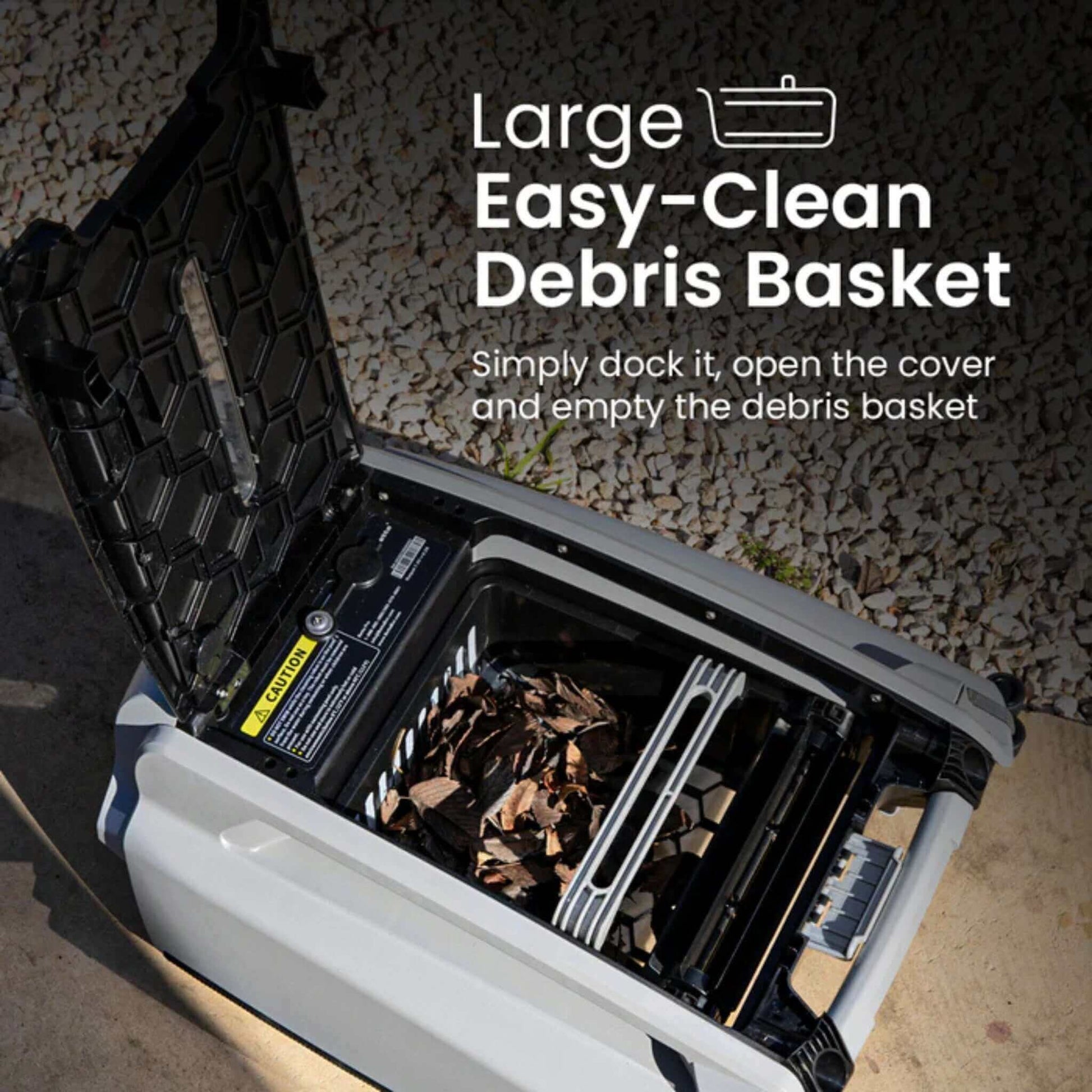 Large easy-clean debris basket for Betta SE Plus Solar-Powered Smart Robotic Pool Skimmer at Discount Pool Mart DPM.