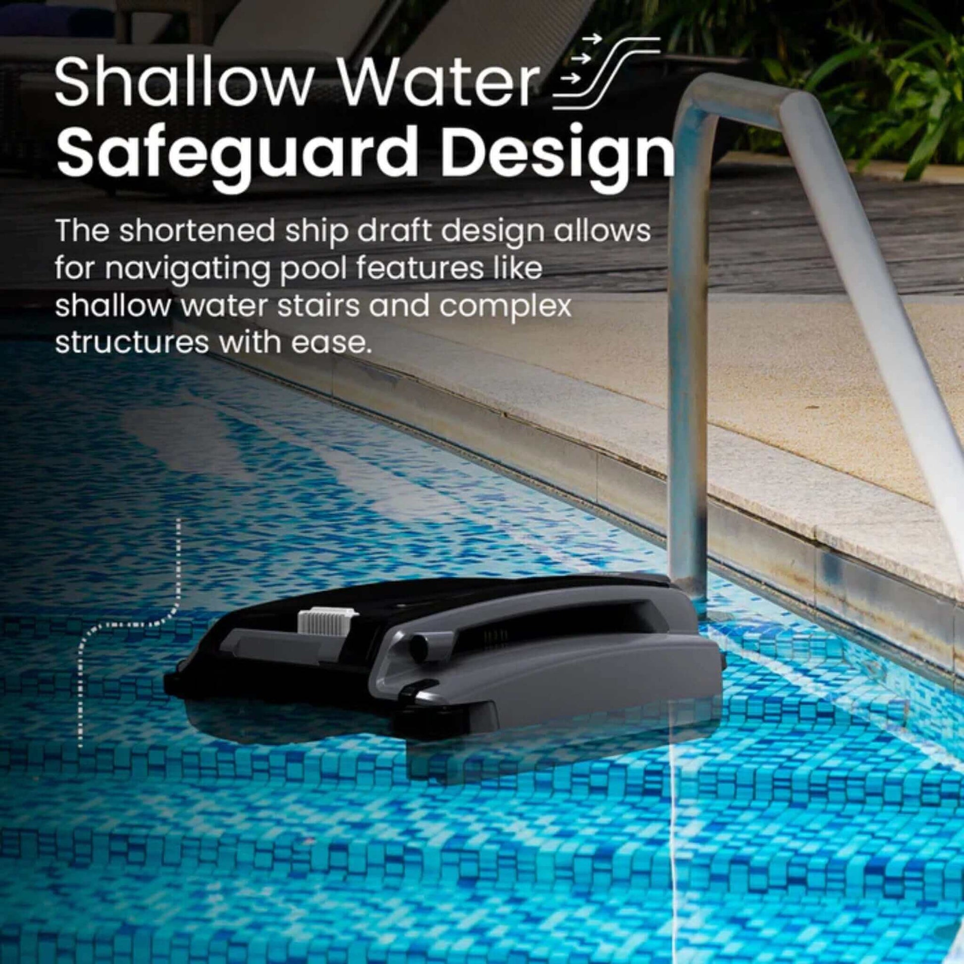 Betta SE Plus Smart Robotic Pool Skimmer with shallow water safeguard design for easy navigation, available at Discount Pool Mart DPM.