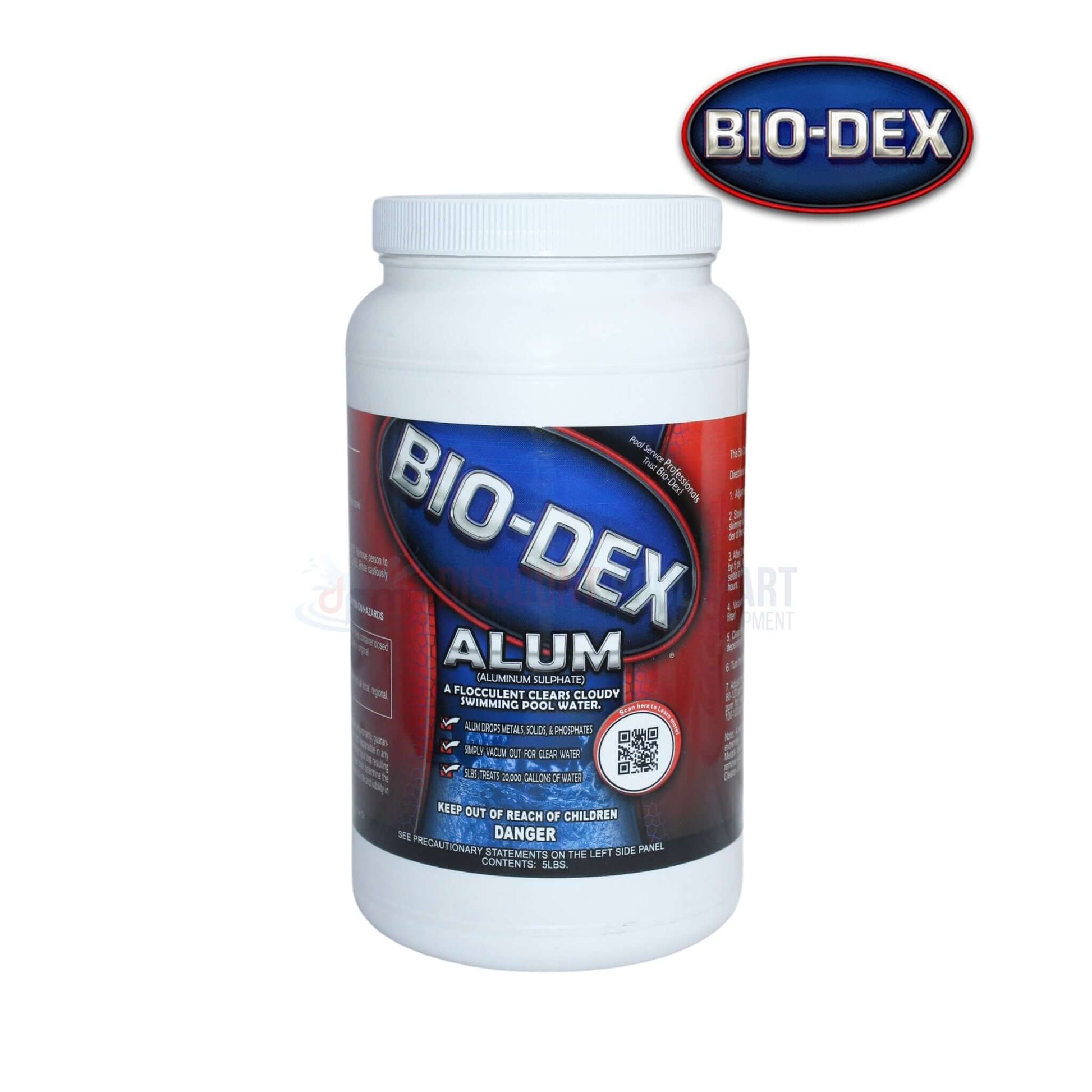 Bio-Dex Alum Flocculent Clarifier 5 lbs from Discount Pool Mart DPM for clear, clean swimming pools.