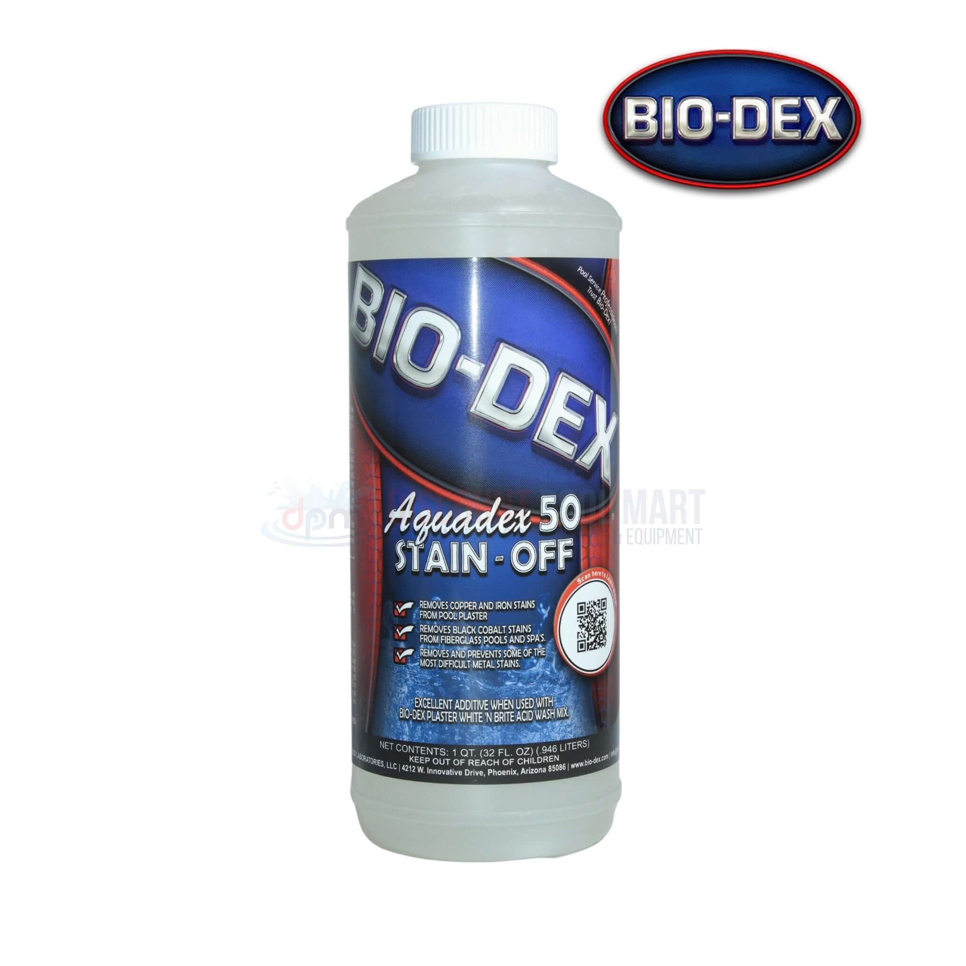 Bio-Dex Aquadex 50 Stain-Off 32oz ADQ50 from Discount Pool Mart DPM for removing metal stains from pools.