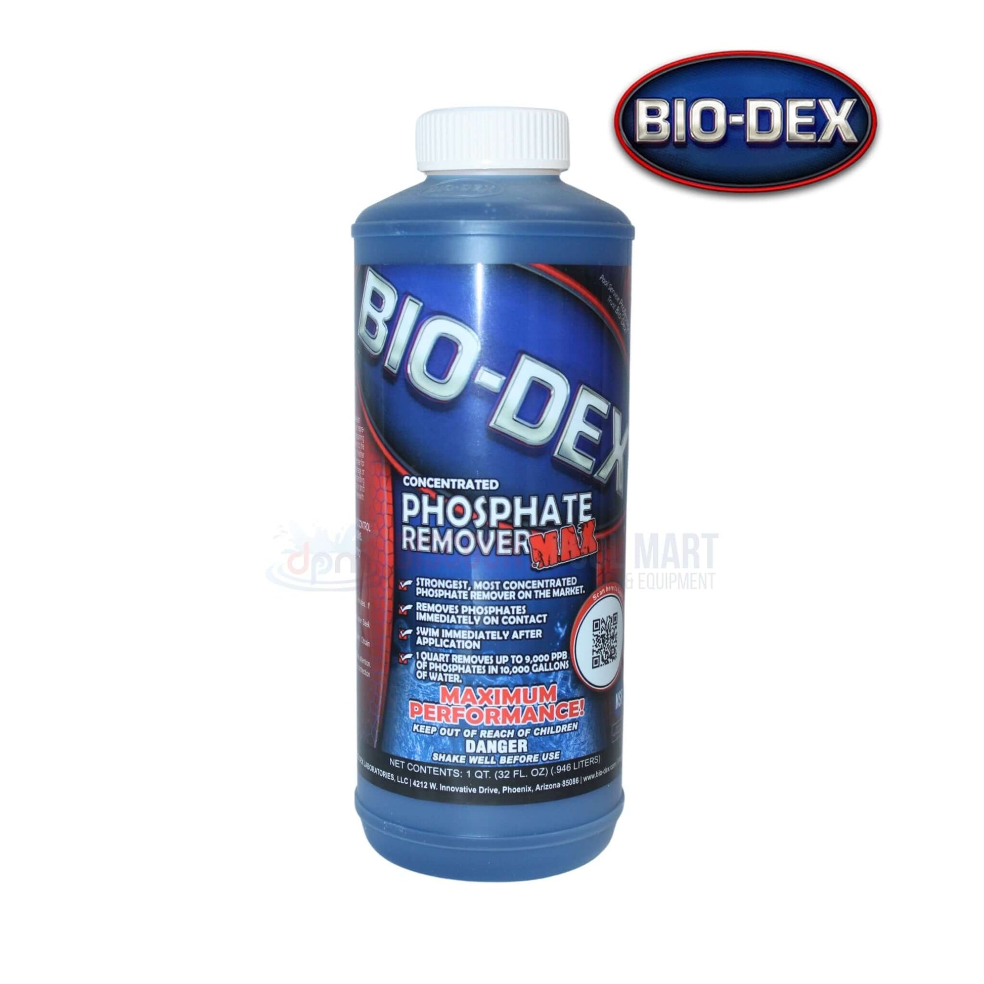 Bio-Dex Phosphate Remover MAX 32oz from Discount Pool Mart DPM, effective against high phosphates for clear pool water.