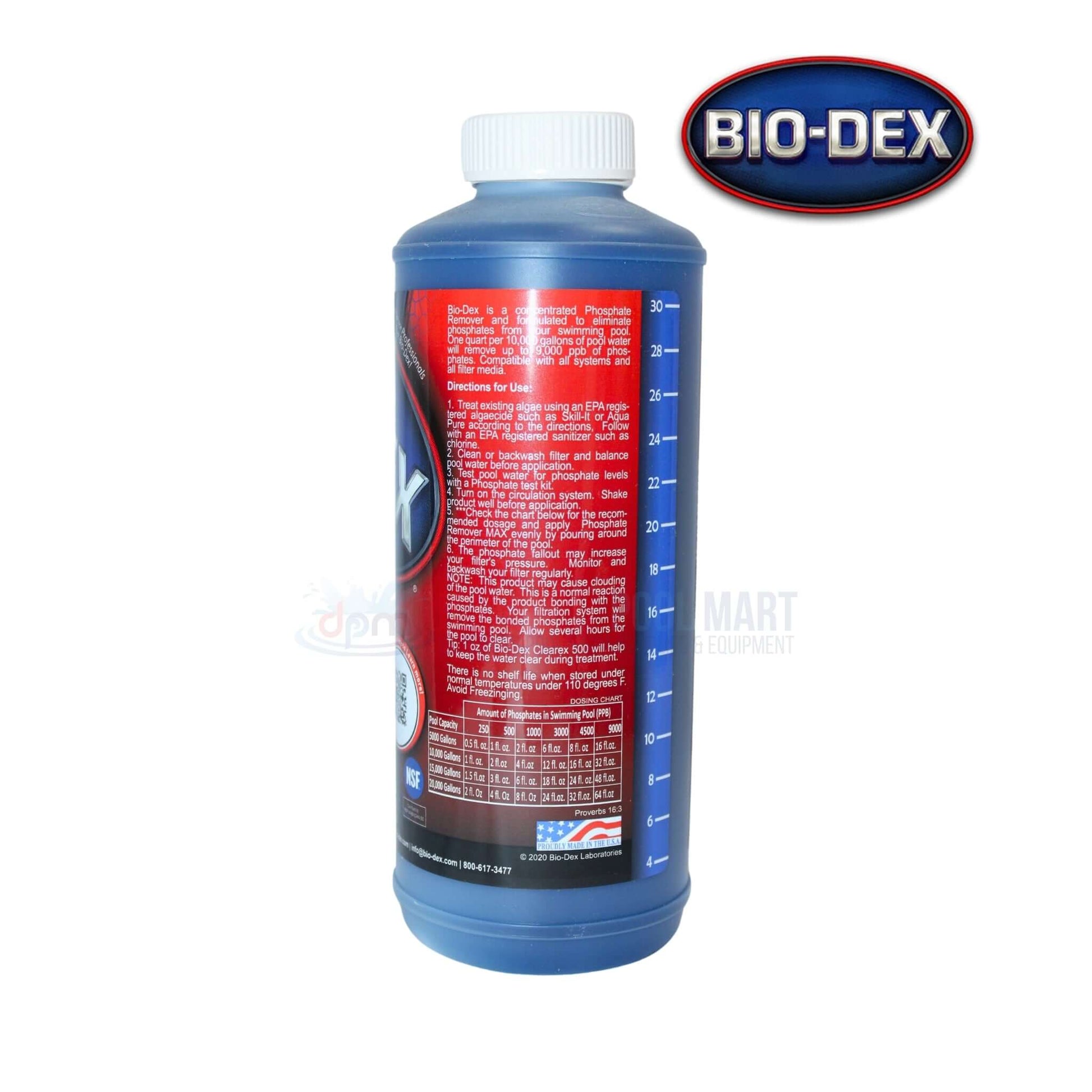 Bio-Dex Phosphate Remover Plus 32oz from Discount Pool Mart DPM for effective phosphate treatment in pools.