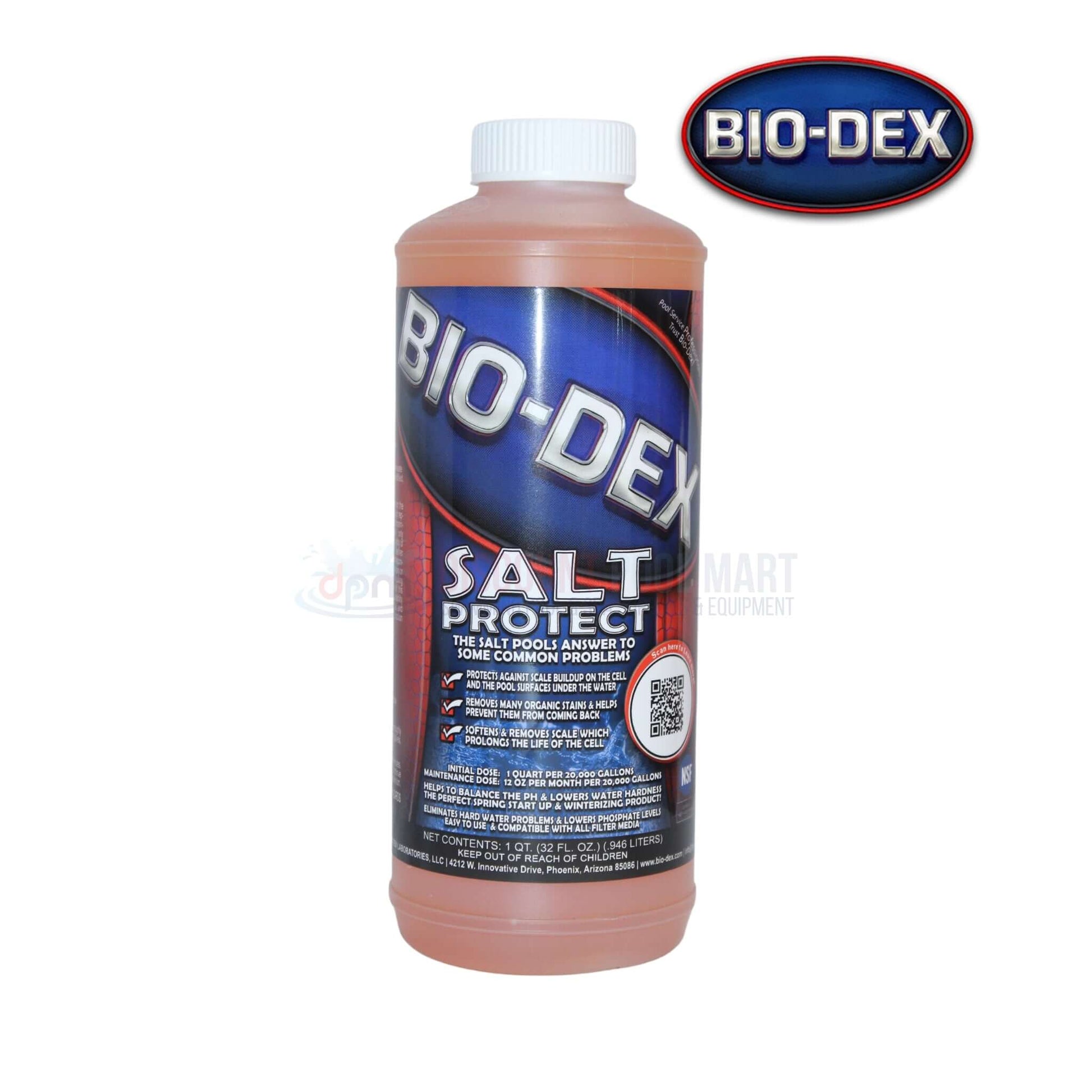 Bio-Dex Salt Protect Scale Remover 32oz for saltwater pools, SKU SALT32, by Discount Pool Mart (DPM).