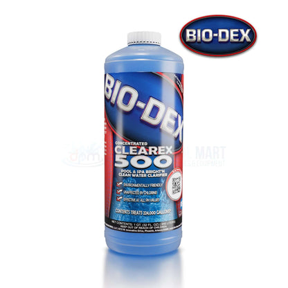 Bio-Dex Clearex 500 Water Clarifier 1 qt by Discount Pool Mart DPM, SKU CX532, clears cloudy pool water effectively.