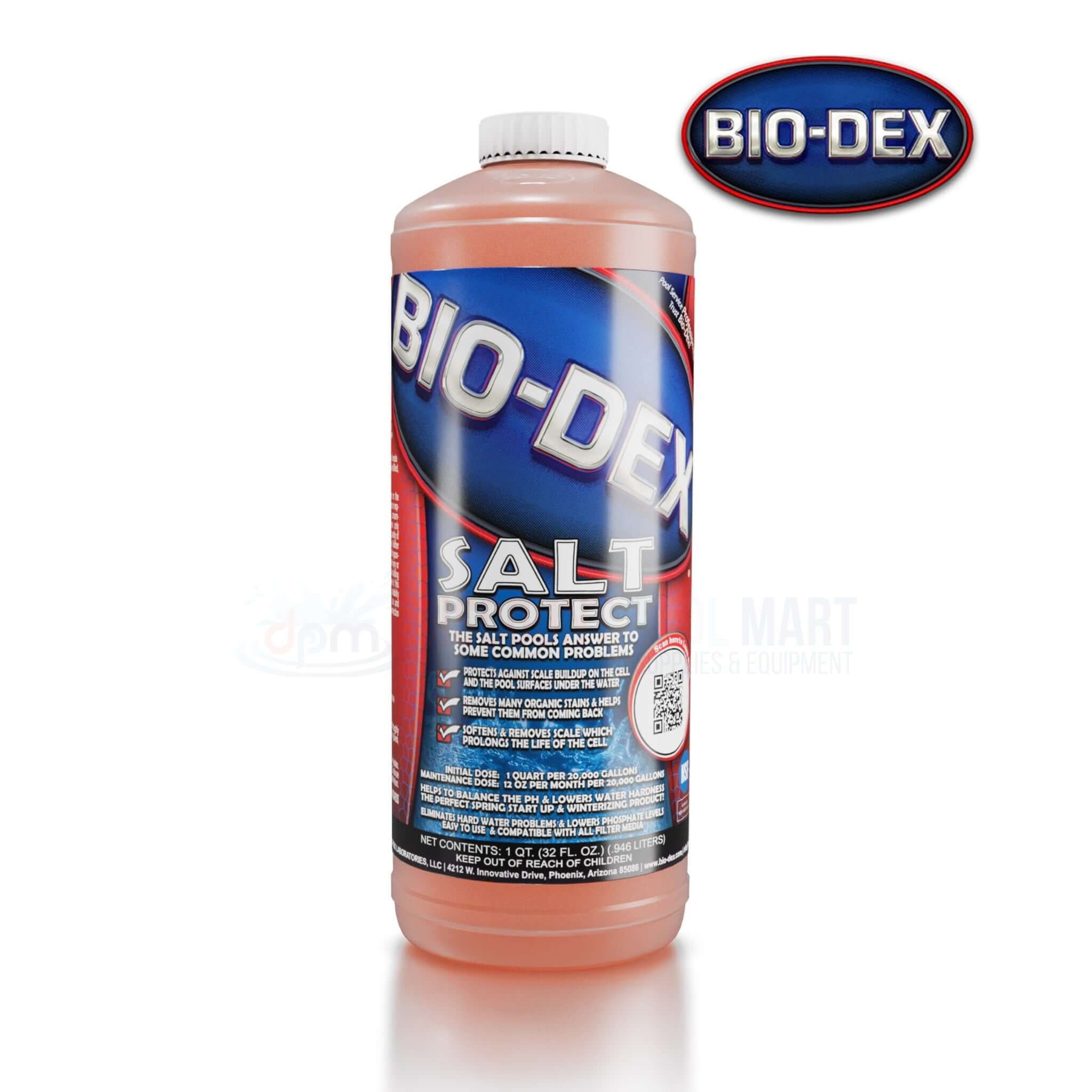 Bio-Dex Salt Protect Scale Remover 32oz for saltwater pools, SKU: SALT32, from Discount Pool Mart DPM.