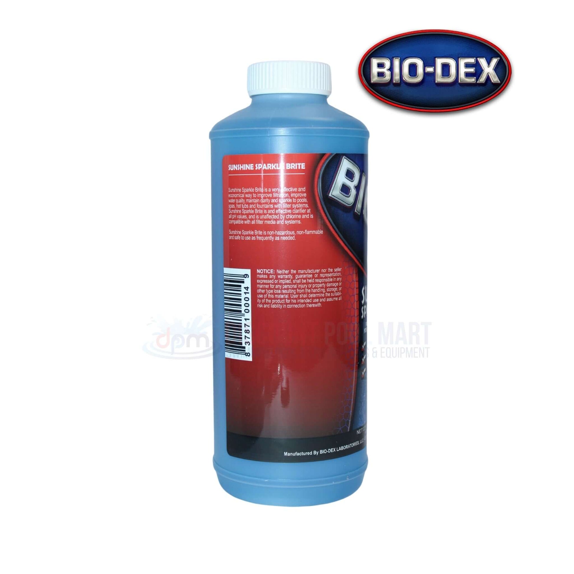 Bio-Dex Sunshine Sparkle Brite Clarifier 32oz bottle from Discount Pool Mart DPM, SKU SSS32, for crystal clear pool water.