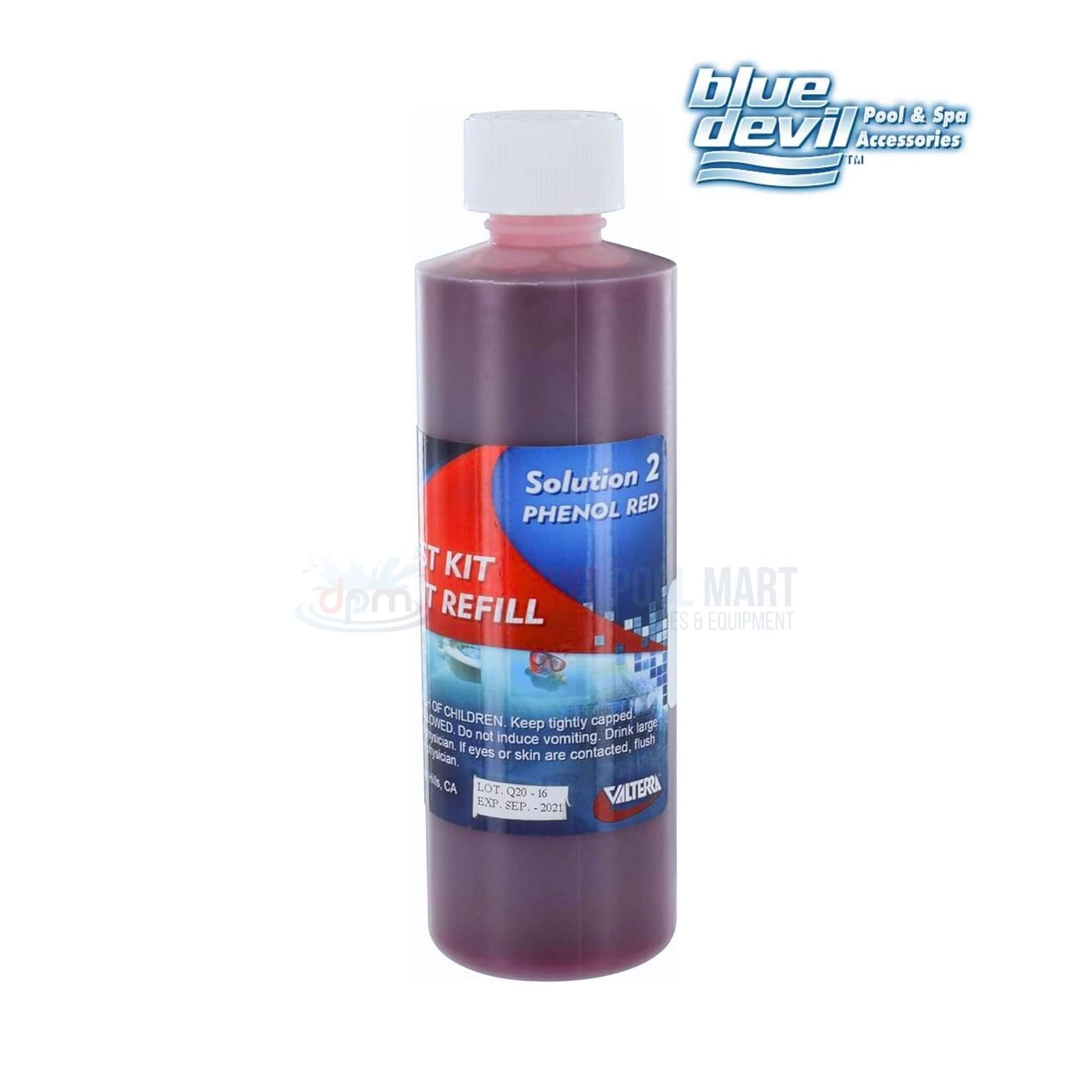 Blue Devil #2 Phenol Red 8 oz solution for pH testing in pools from Discount Pool Mart, essential for water quality.