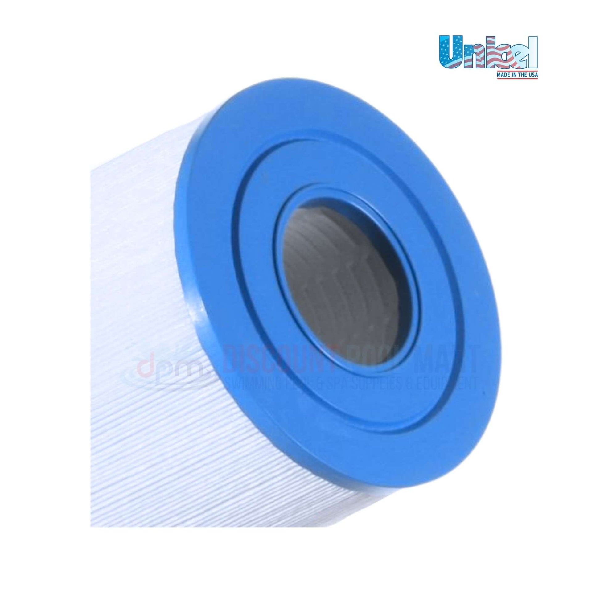 C-5345 | Unicel Rec Warehouse S2/G2 Spa Cartridge | 45 Sq. Ft. spa filter close-up, featuring blue collar, durable material, from Discount Pool Mart.