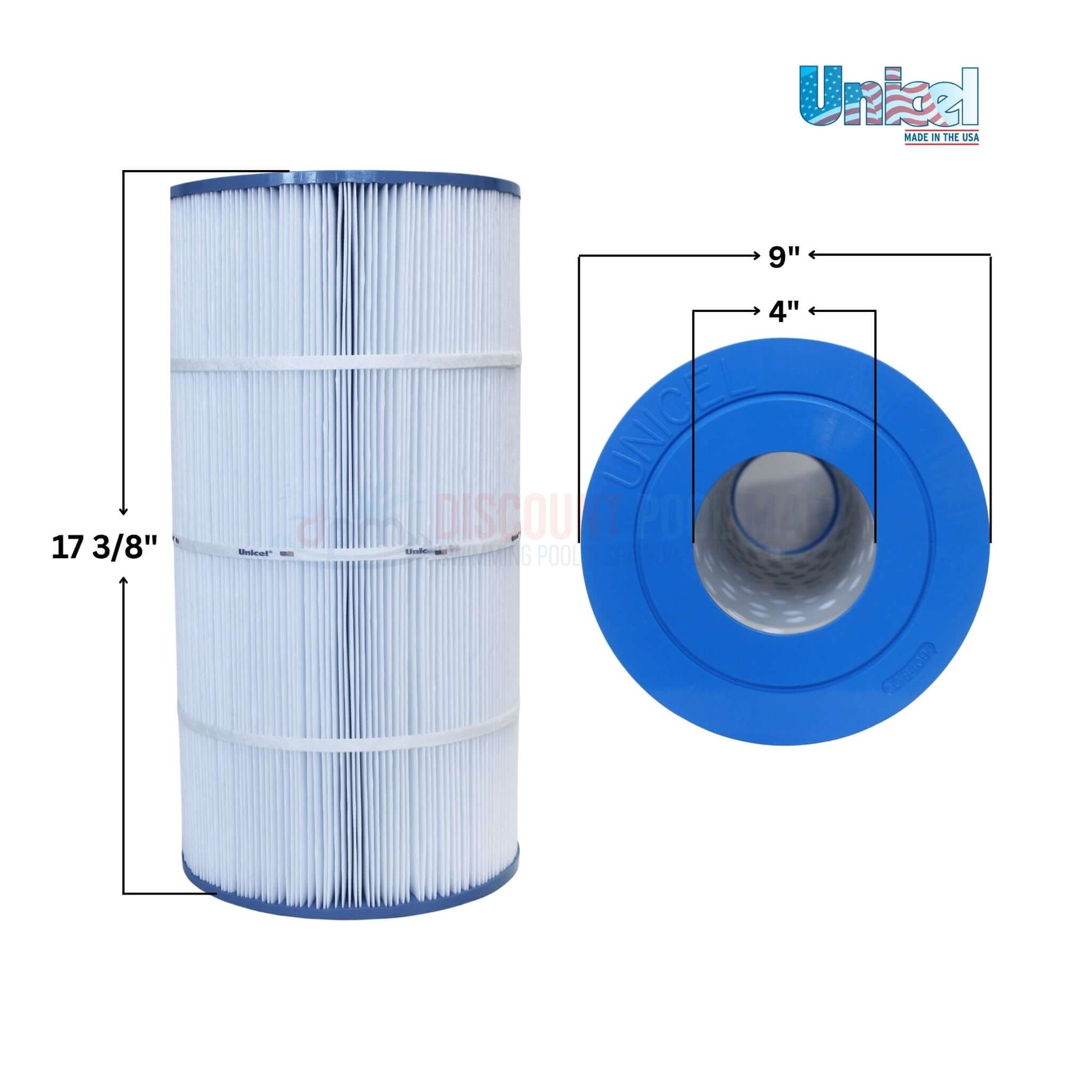 C-8409 | Unicel Hayward C900 90 Sq. Ft. Cartridge | CX900RE, blue and white filter showing dimensions for pool supplies.