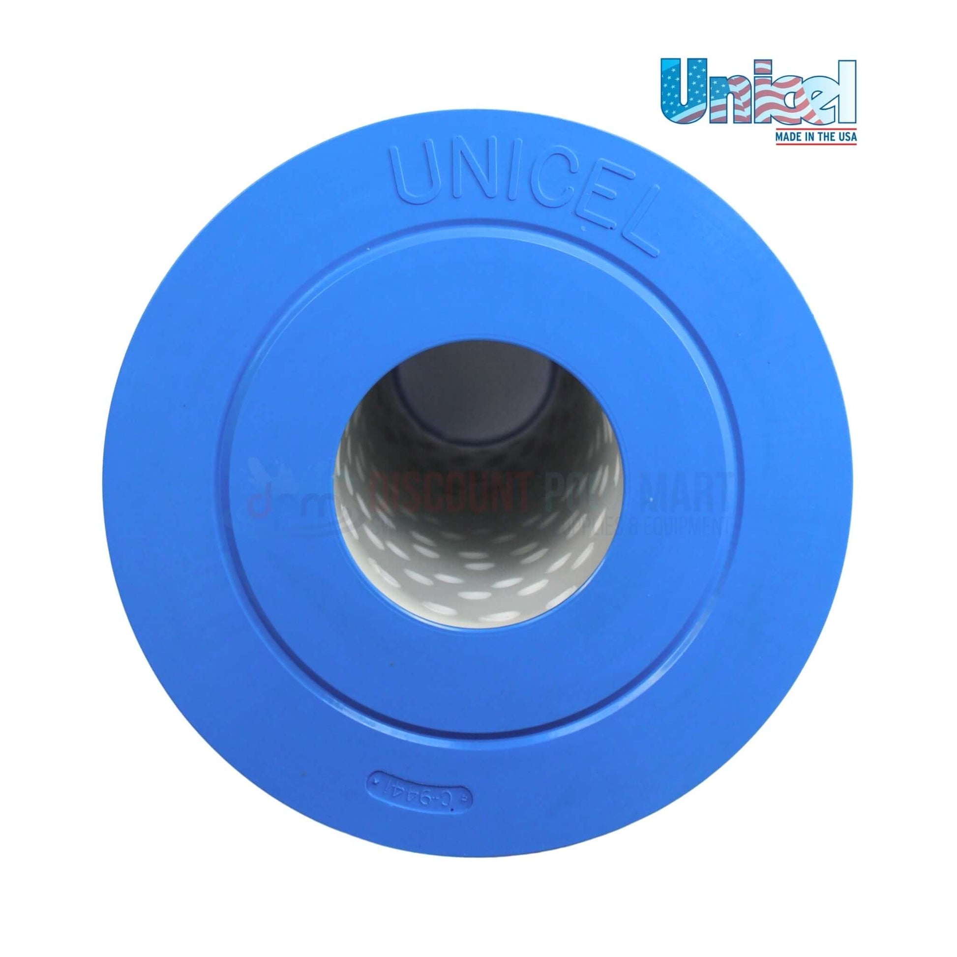 C-9441 | Unicel Hayward C150S 150 Sq. Ft. Cartridge | CX150XRE top view showing blue molded end and inner pleats, available at Discount Pool Mart.