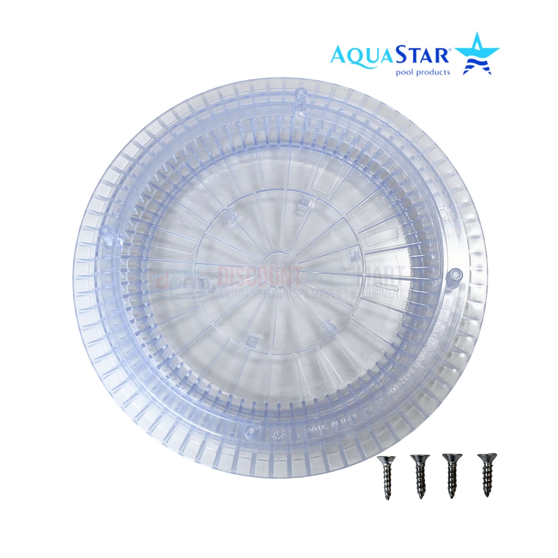 AquaStar 10" Round Suction Outlet Cover CC10100 (Clear) with screws, pool supplies from Discount Pool Mart.
