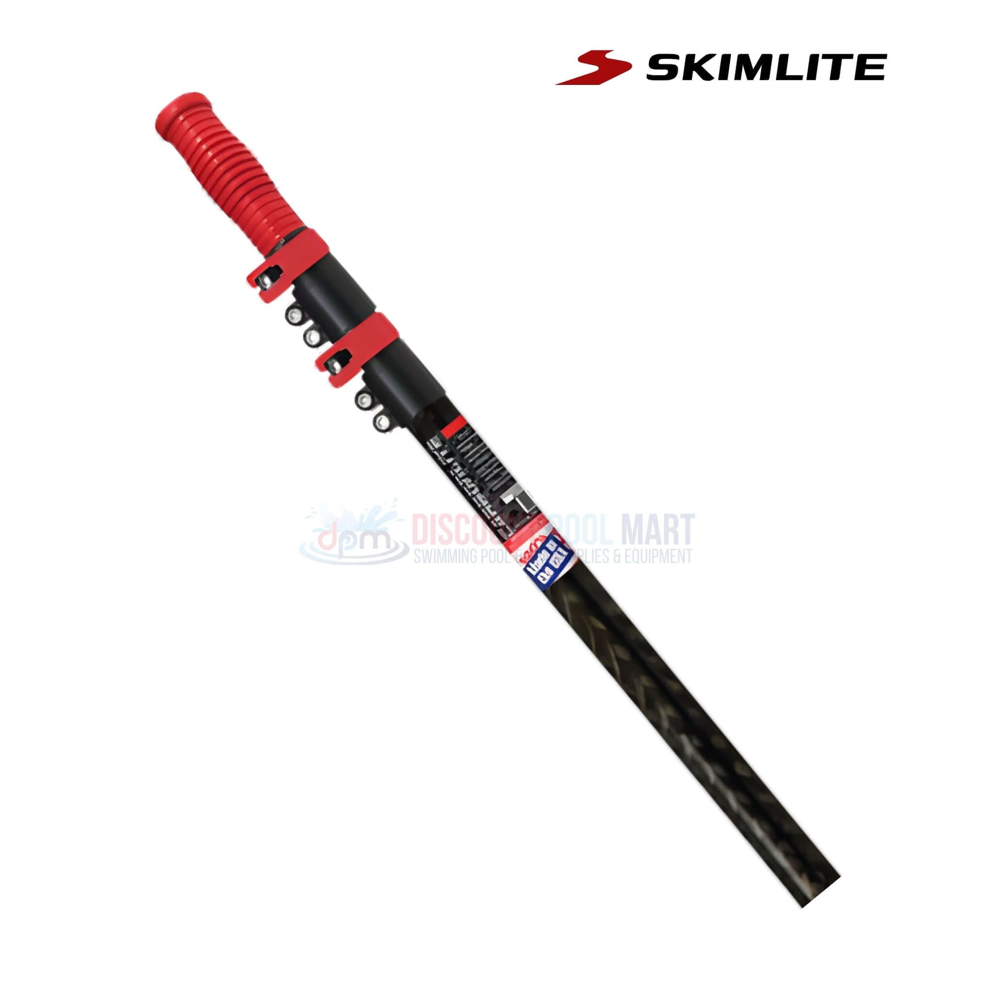 CL820L | Skimlite Carbonlite Pool Pole Lever Lock | 7.5'-20' features a lightweight carbon fiber design with a red grip, ideal for pool maintenance. Discount Pool Mart.