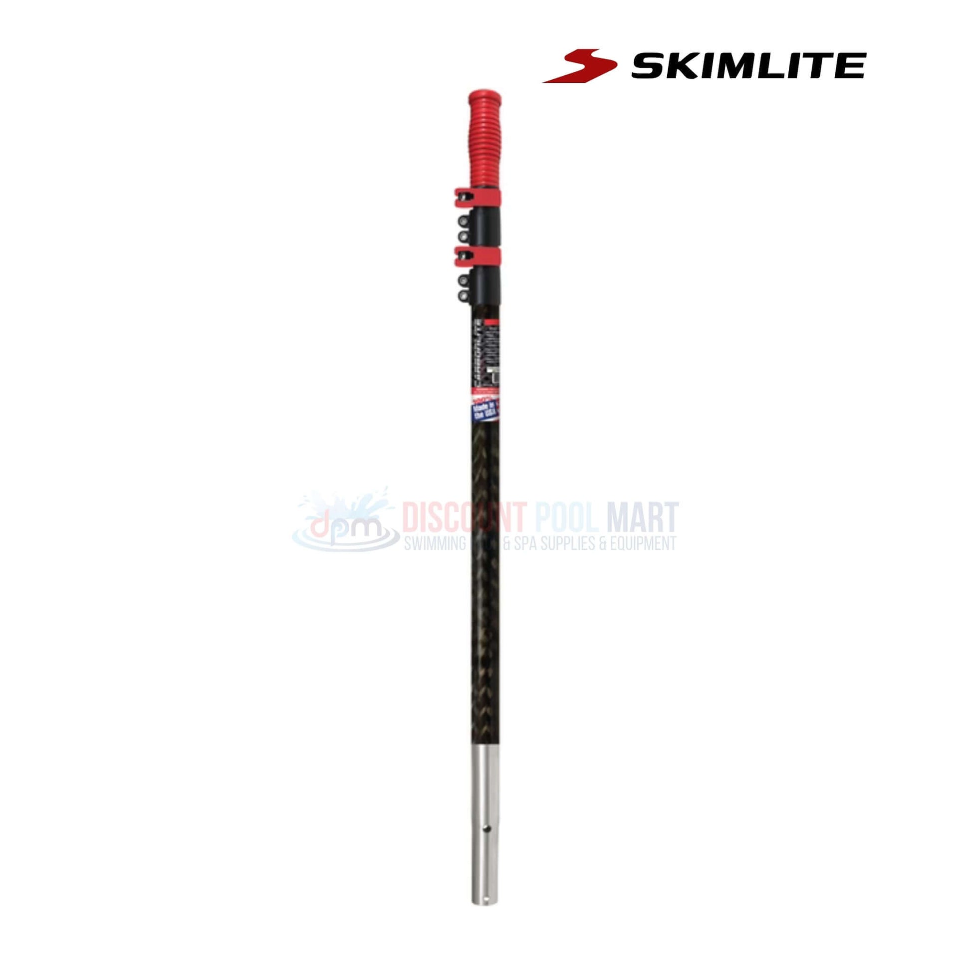 CL820L | Skimlite Carbonlite Pool Pole Lever Lock | 7.5'-20' showing black carbon fiber design, red grips, ideal for pool maintenance at Discount Pool Mart.