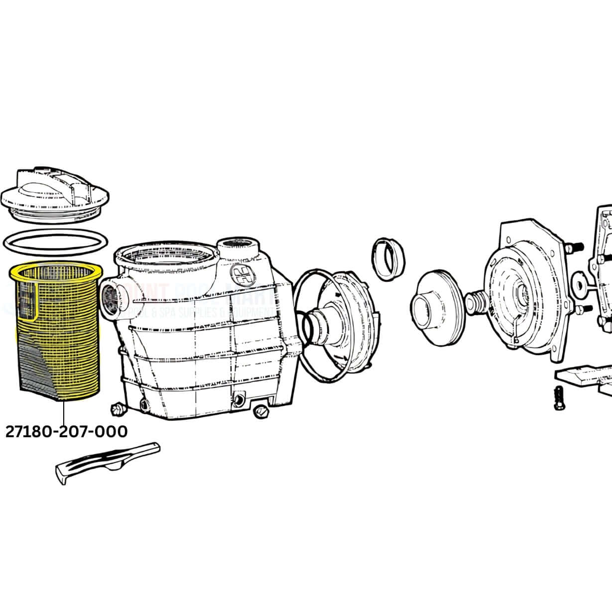 Diagram of CMP Basket 27180-207-000 for Hayward Super II Pumps, features parts and assembly details. Discount Pool Mart DPM.