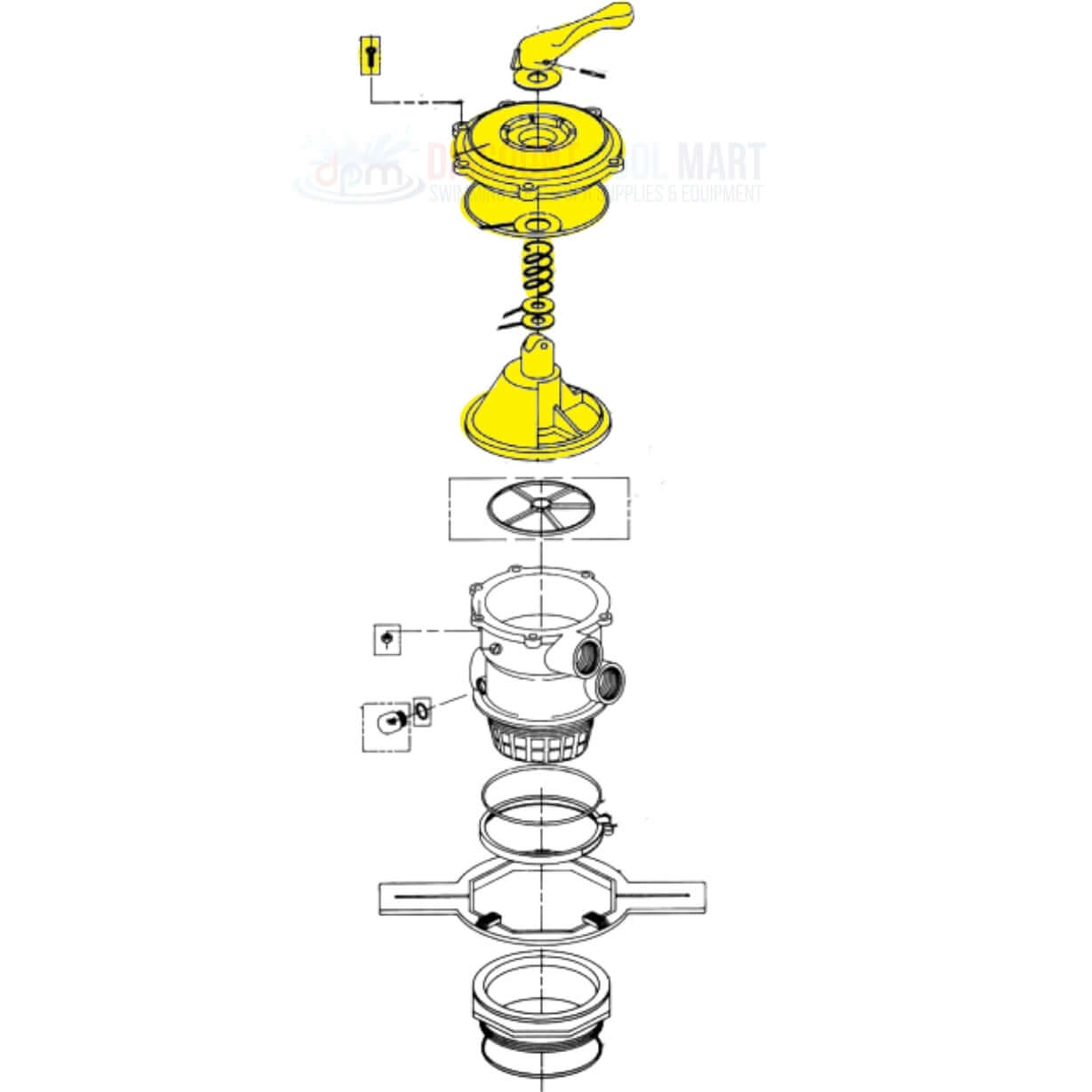 Diagram of CMP Valve Top Assembly for Pentair 261177, 261173, 1.5" 27508-150-100 from Discount Pool Mart DPM.