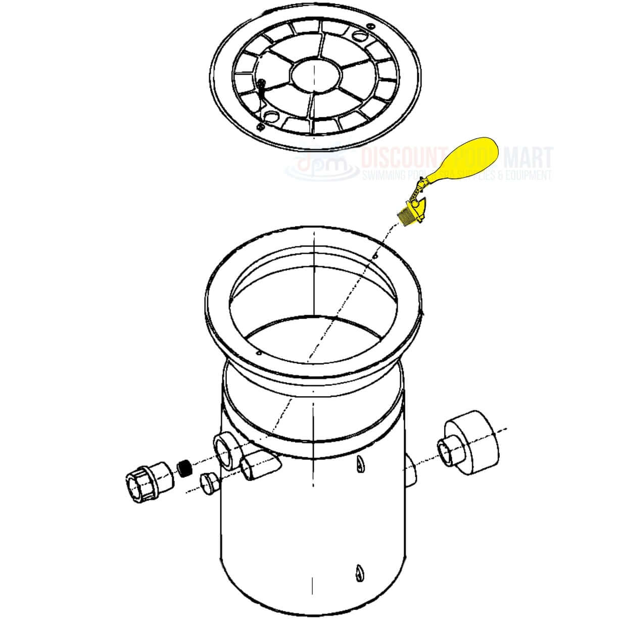 CMP Water Leveler Float Valve assembly diagram with parts labeled, available at Discount Pool Mart DPM.