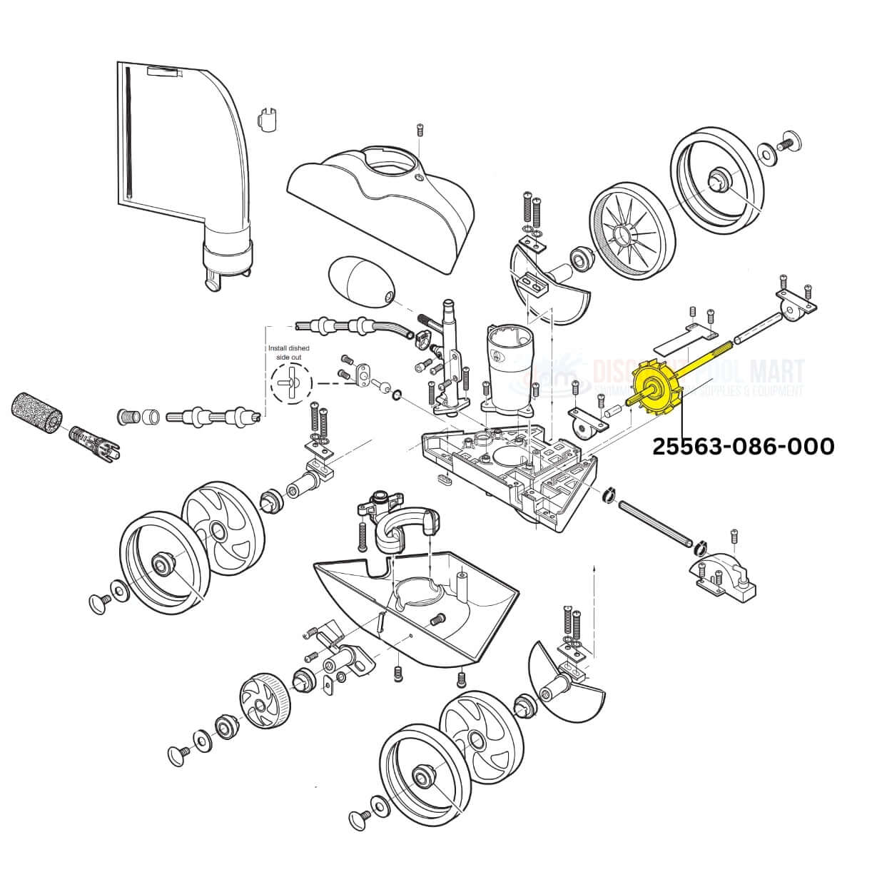 CMP Drive Shaft Assembly diagram for Polaris Vac-Sweep 180, 280 Cleaners, model 25563-086-000 from Discount Pool Mart DPM.